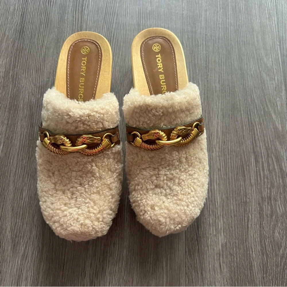 Tory Burch Shearling Jessa Studded Clog Shoe Women's Size 8.5